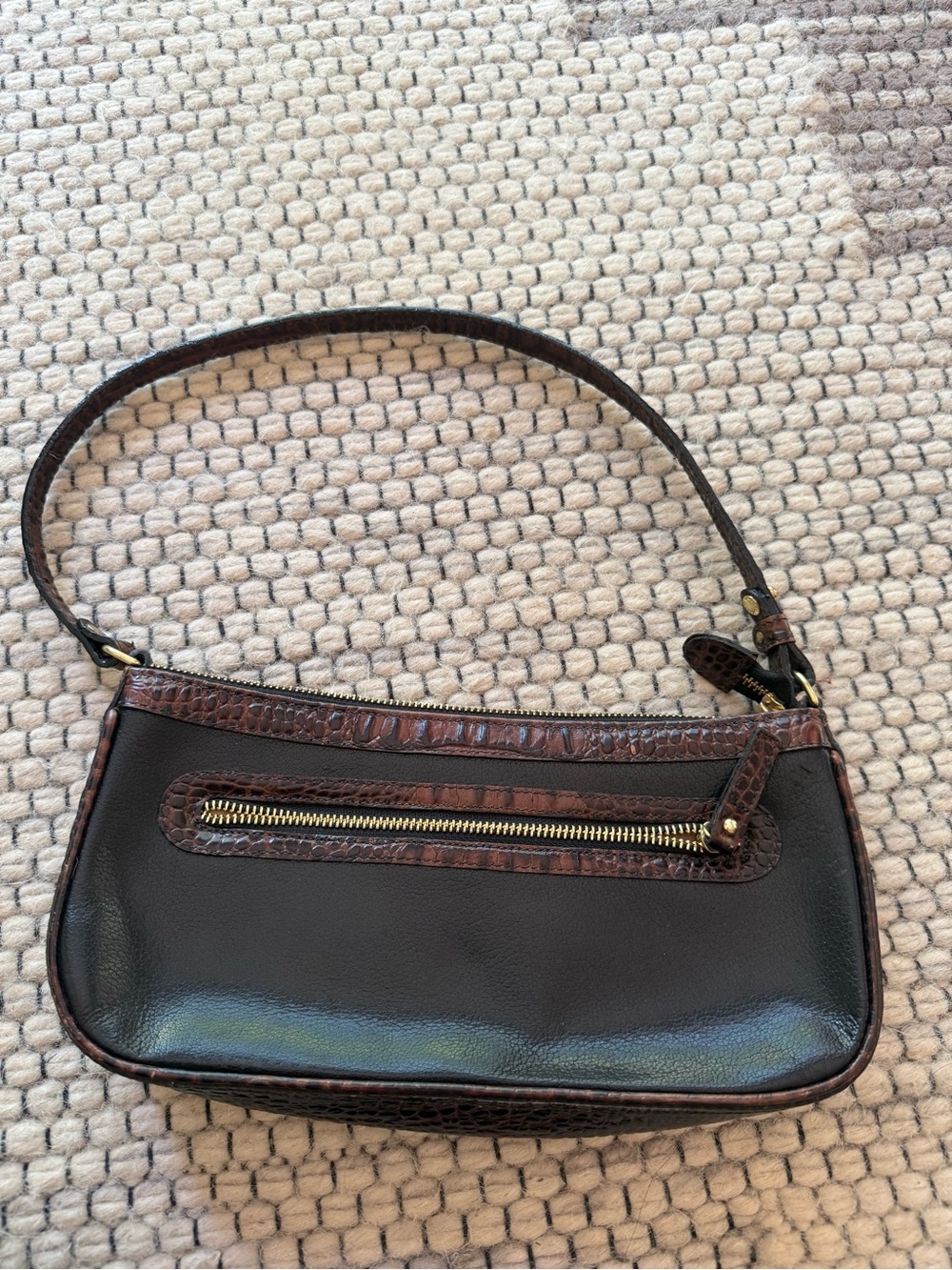 Brahmin Crocodile Embossed Leather Handbag Black & Brown